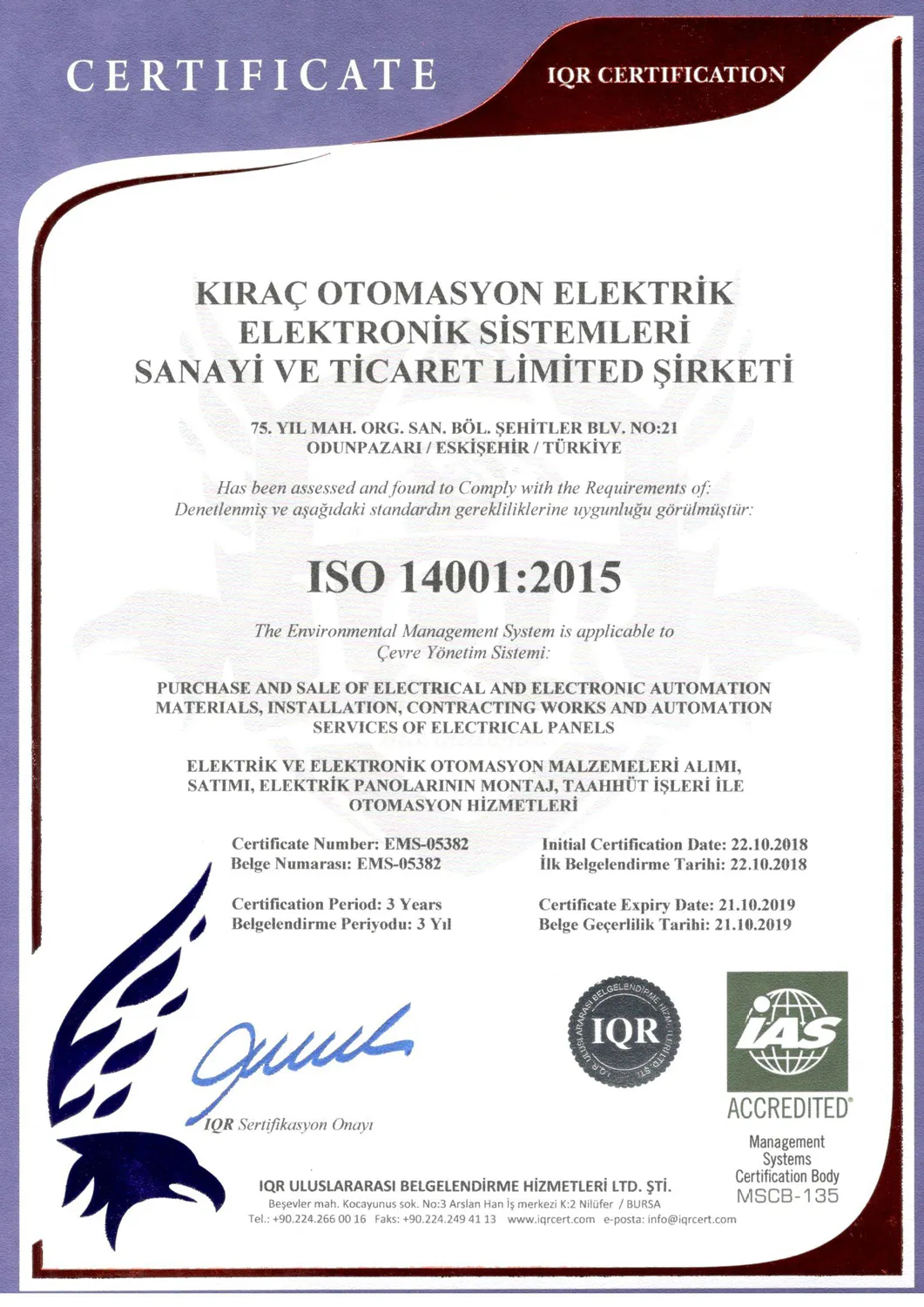 ISO 14001:2015 — Çevre Yönetim Sistemi