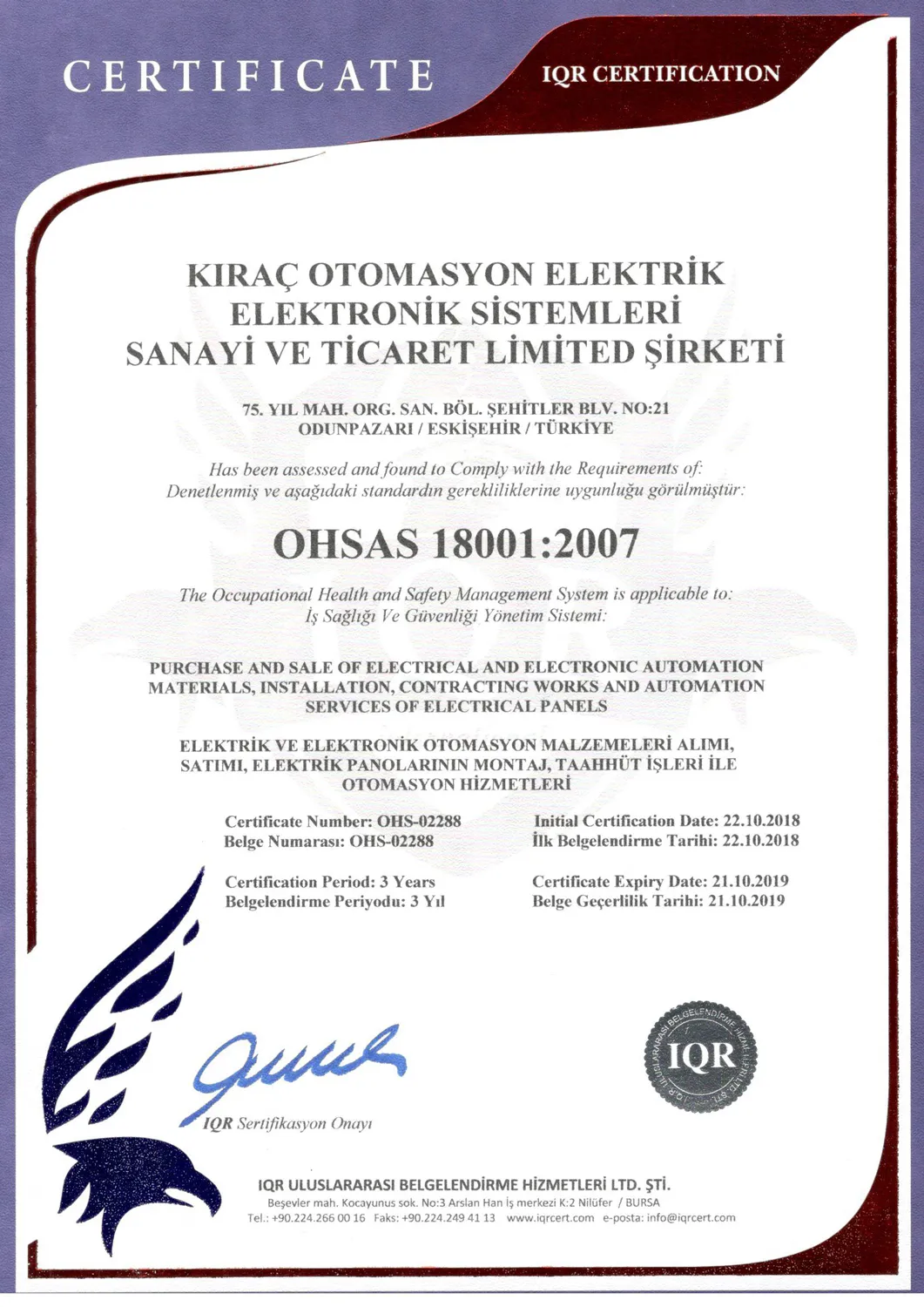 OHSAS 18001:2007 — İş Sağlığı ve Güvenliği Yönetim Sistemi